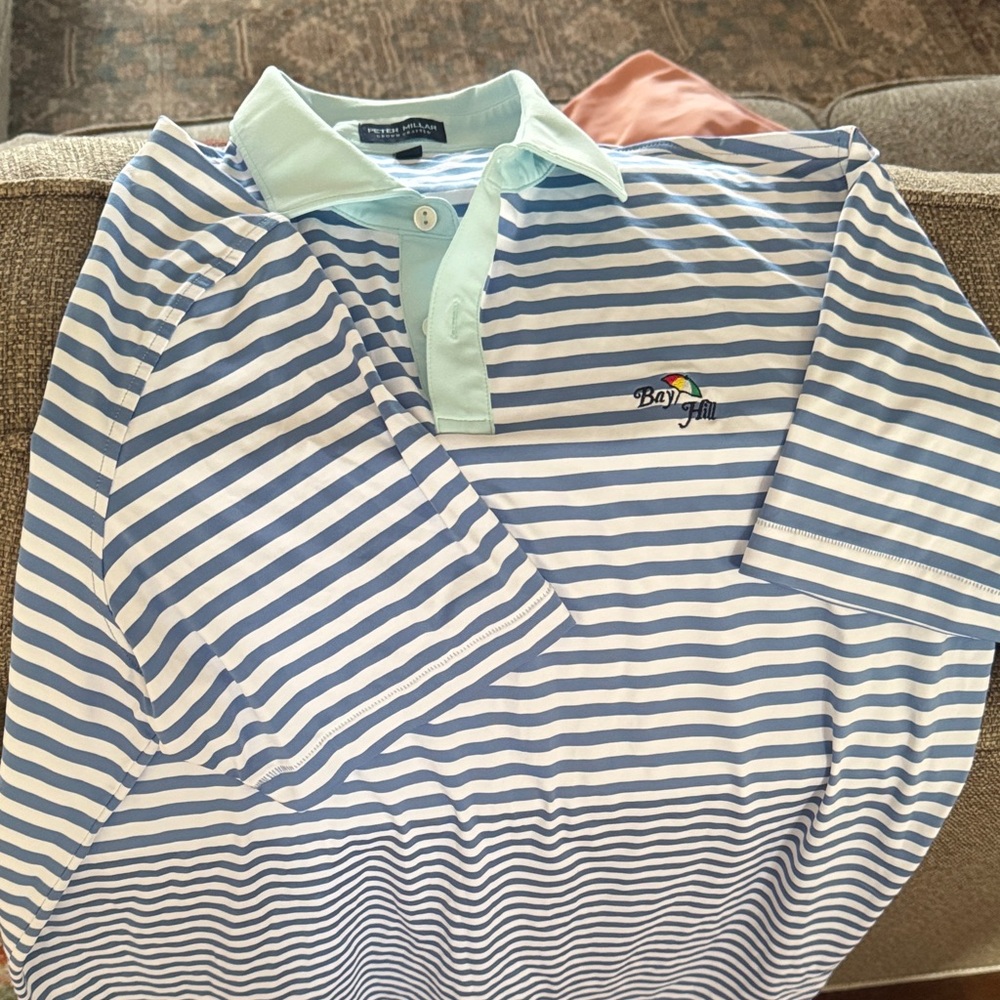 Peter Millar Blue and White Striped Polo